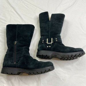 Ugg Buckle Boots Size 6 Suede Black Lined Zipper. A080522